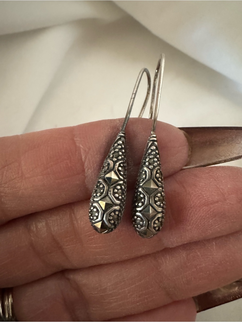 Sterling Silver Teardrop Filigree Earrings - Silver